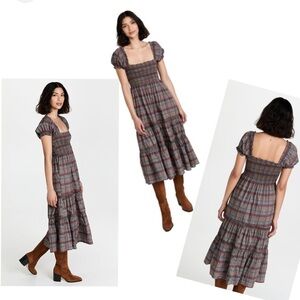 Anthropologie Brown Tan Ruffled Tiered Midi Dress